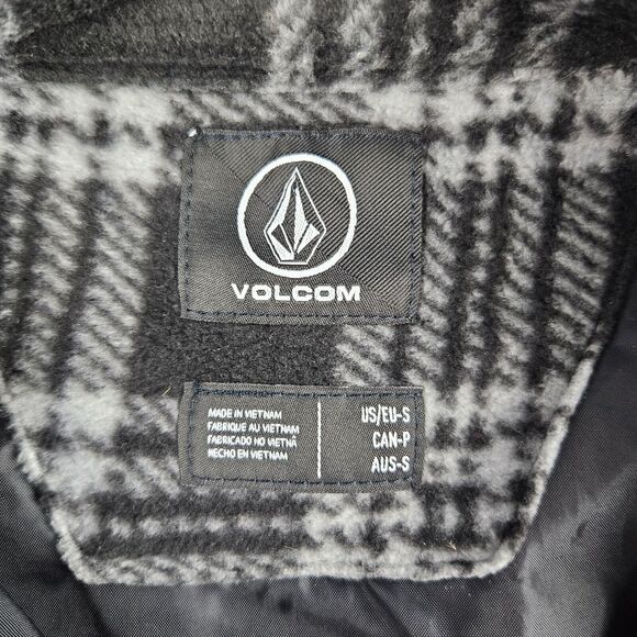 Volcom Shirt Mens Small Black White Plaid Long Sleeve Fleece Snap Closure - Picture 5 of 11